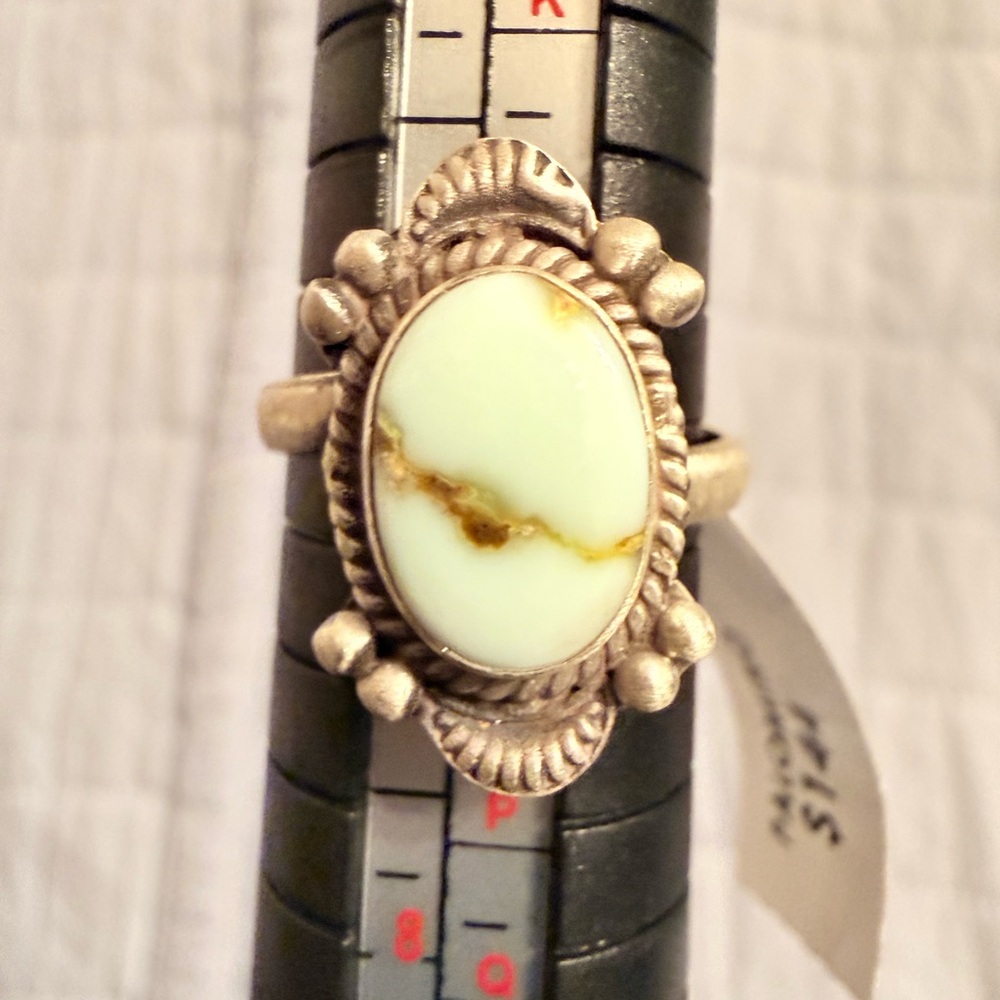 Sterling Silver White and Gold Inlay Oval Stone Ring